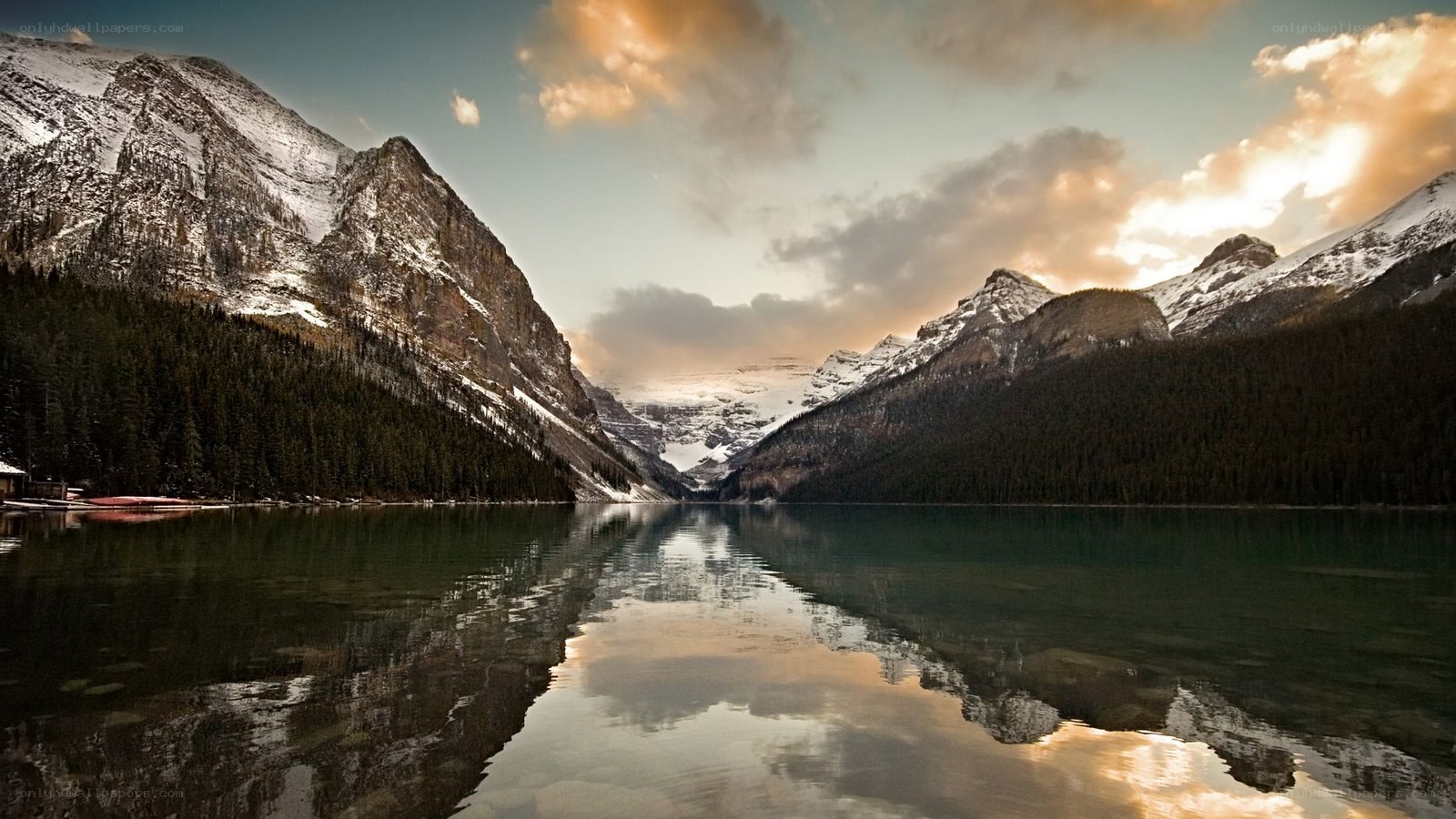 mountain lake at sunset