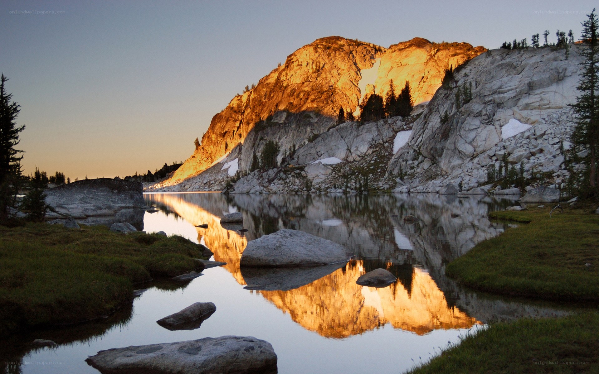 Mountain lake at sunset
