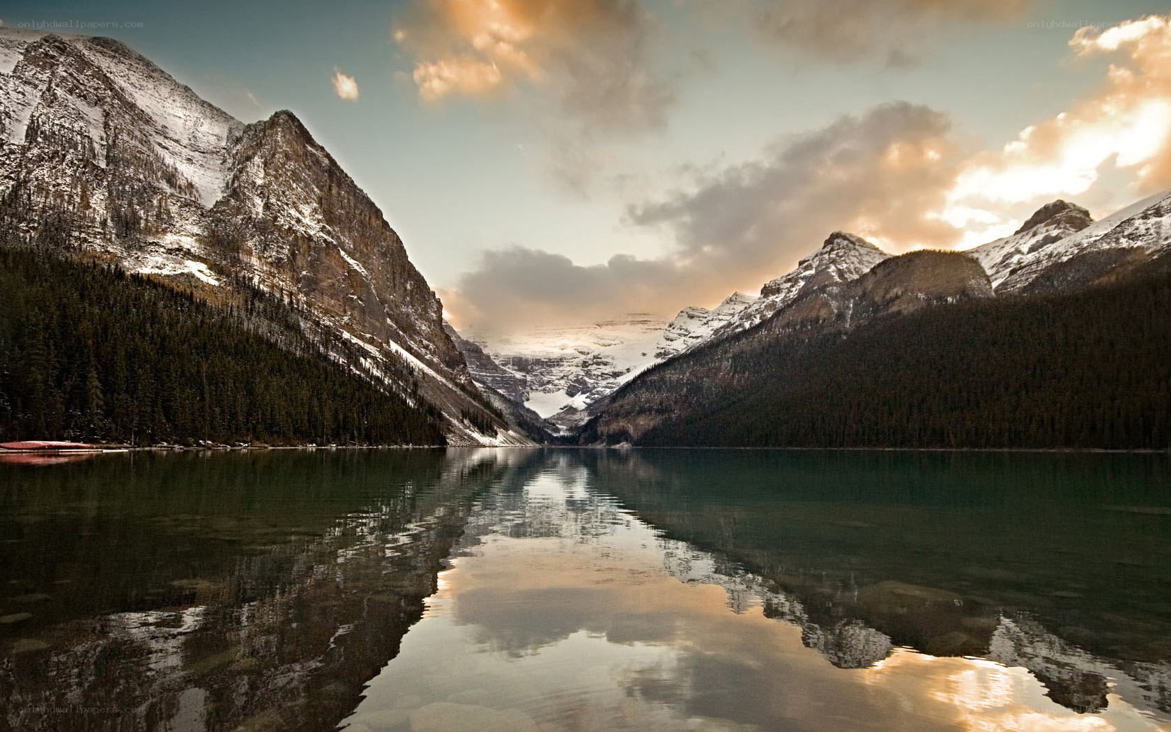 Mountain lake at sunset