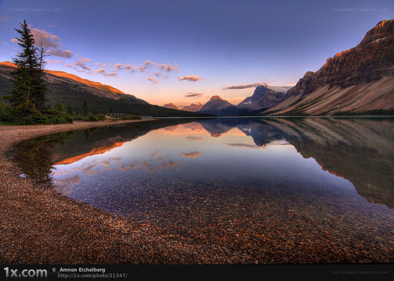 Mountain lake at sunset