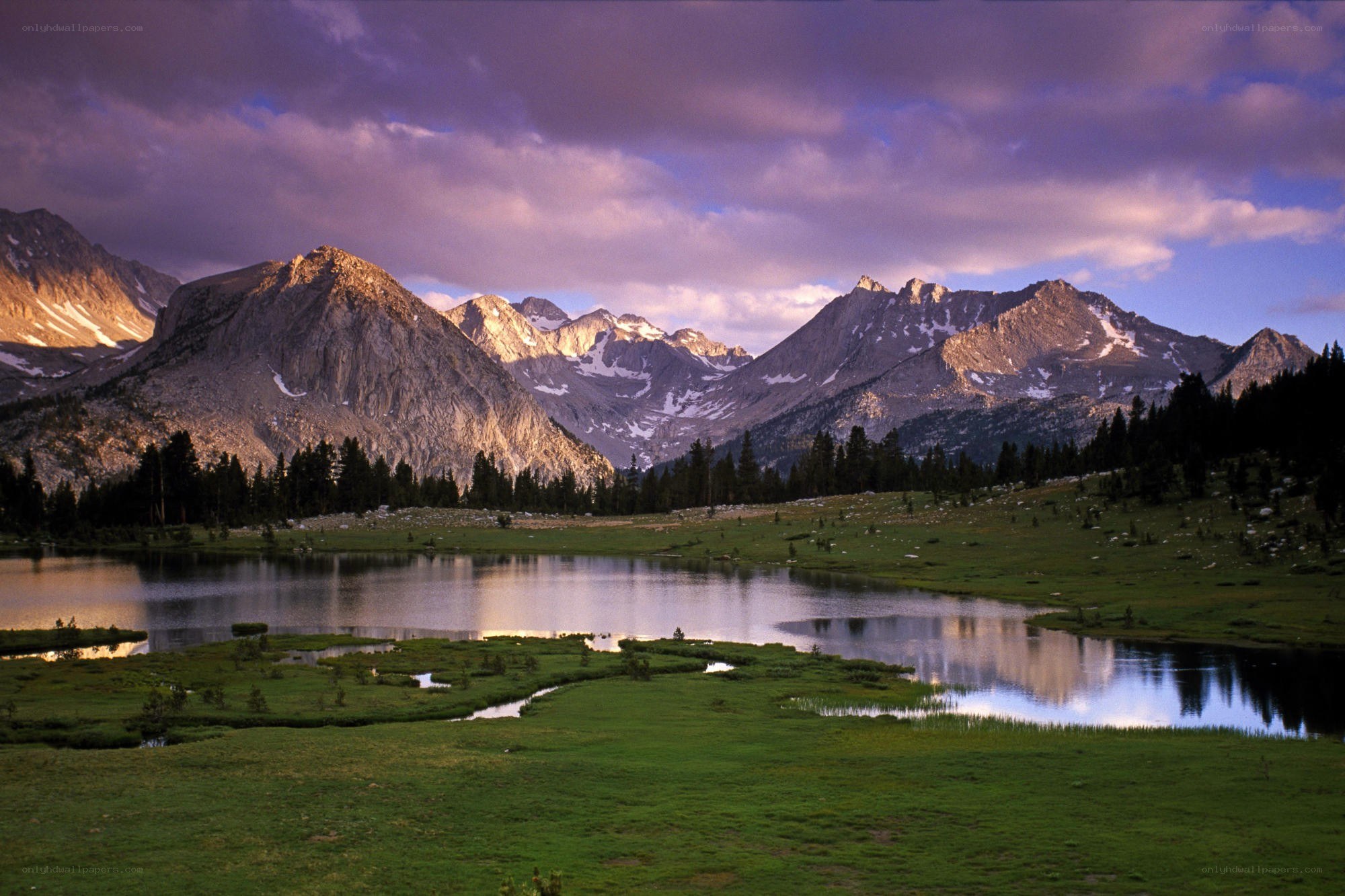 Mountain lake at sunset