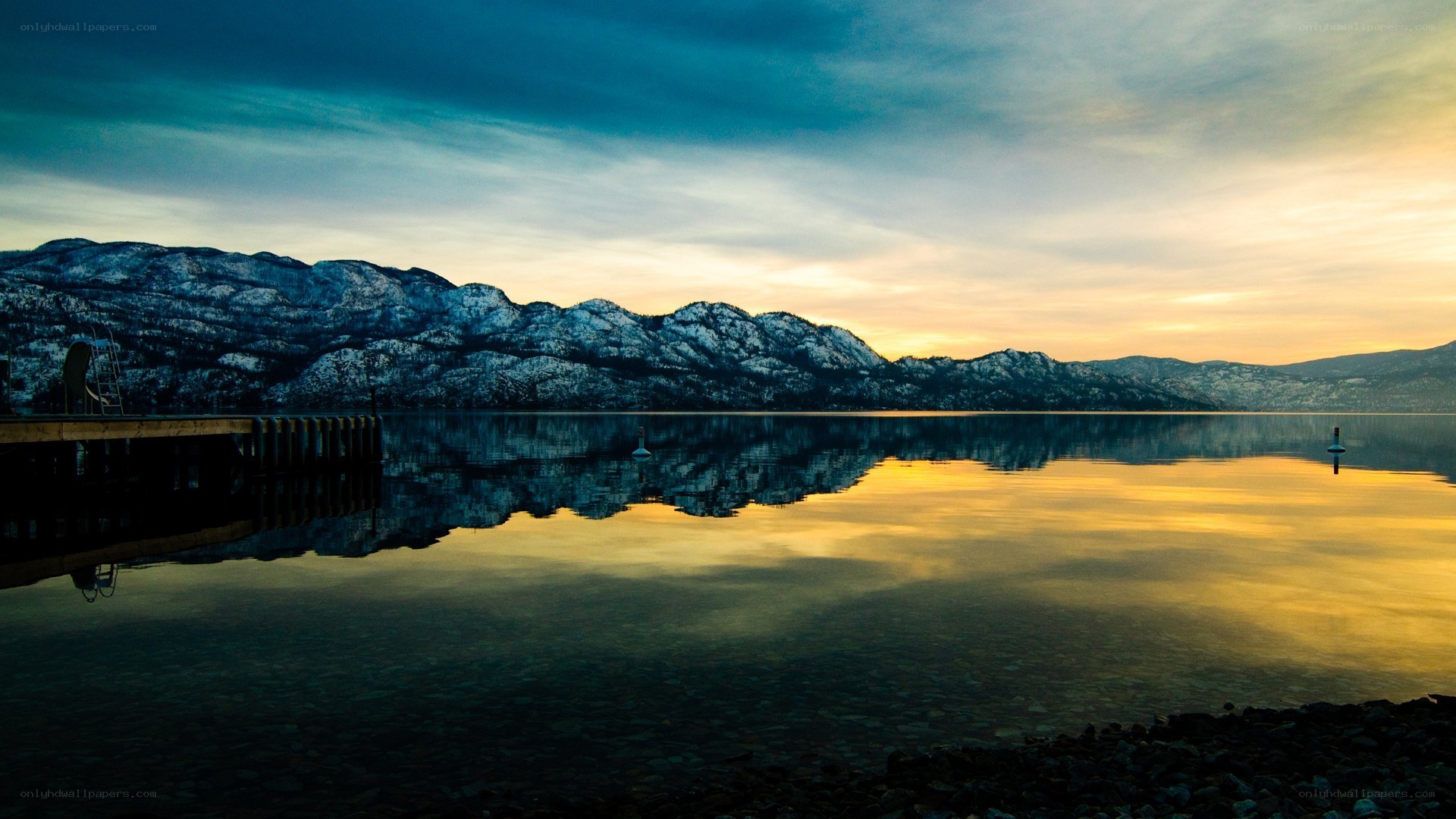 Mountain lake at sunset