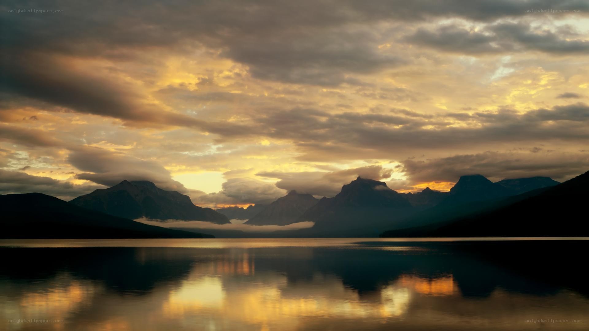 Mountain lake at sunset