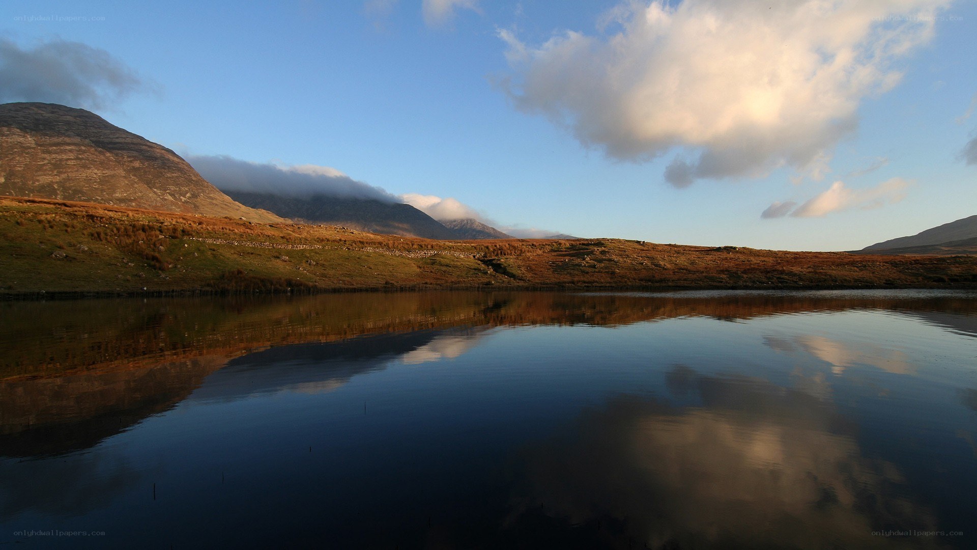 mountain lake at sunset
