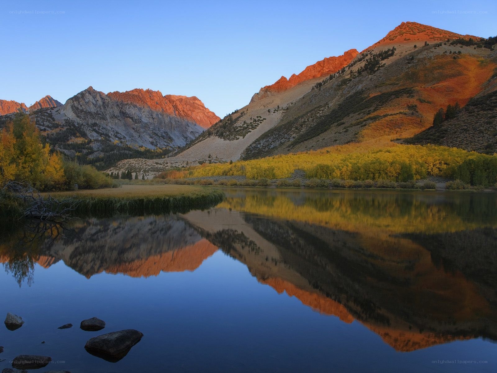 Mountain lake at sunset