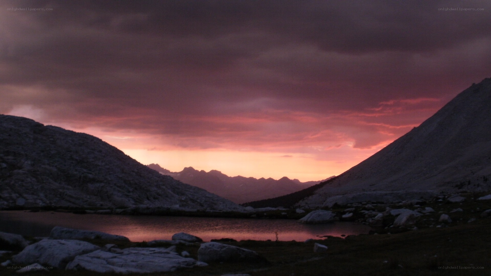 Mountain lake at sunset
