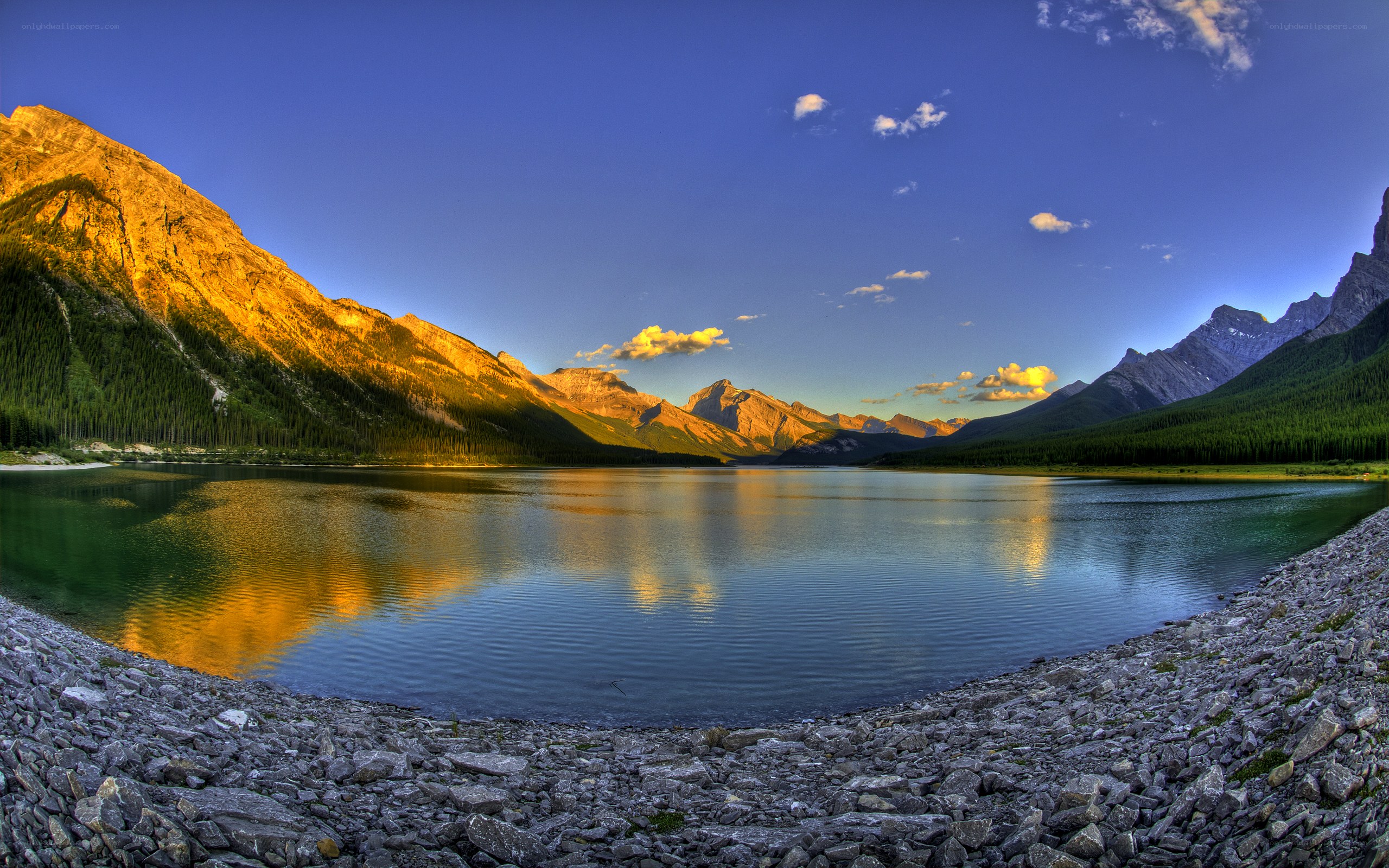 Mountain lake at sunset