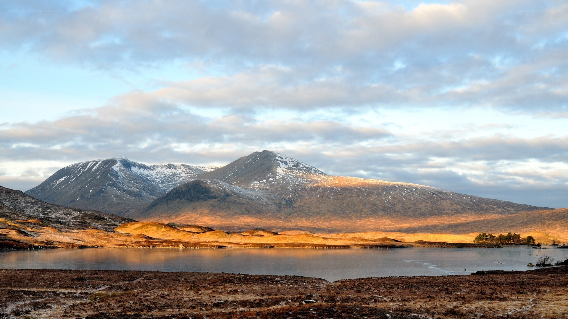 Mountain lake at sunset