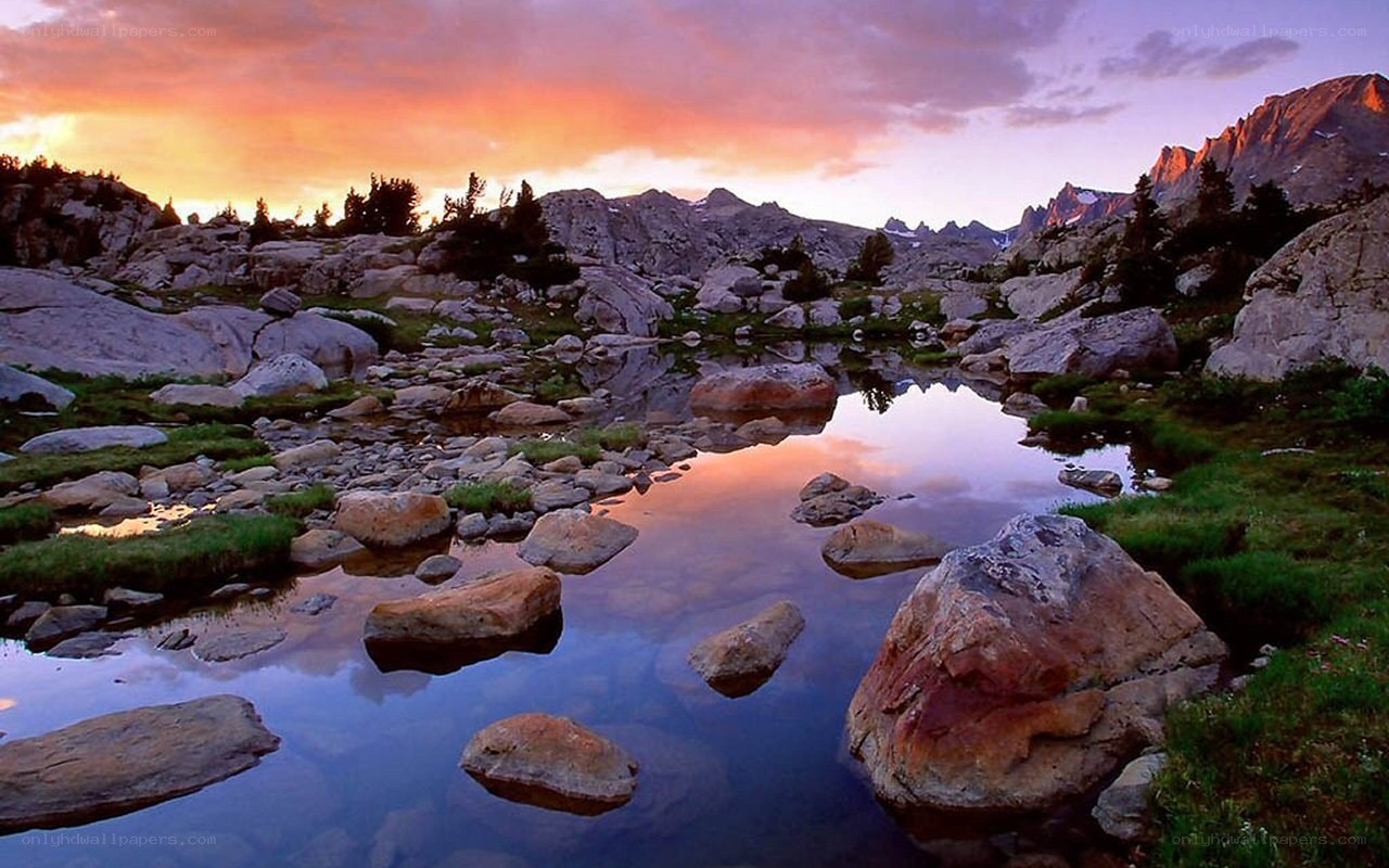 Mountain lake at sunset