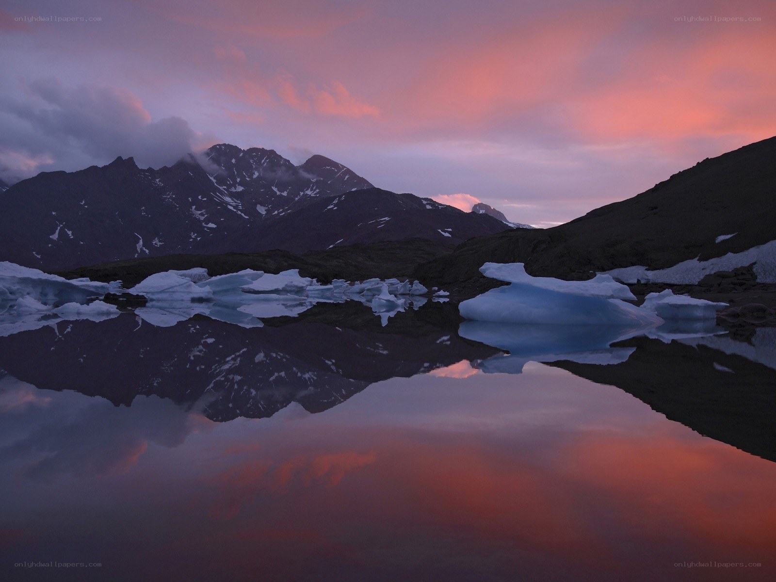 Mountain lake at sunset