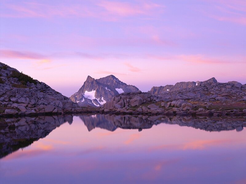Mountain lake at sunset