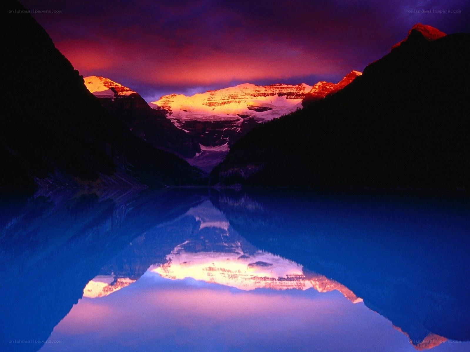 Mountain lake at sunset