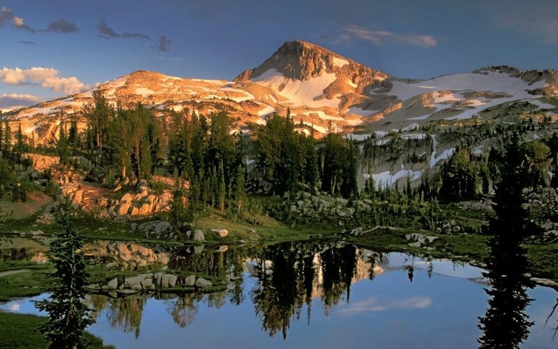 Mountain lake at sunset
