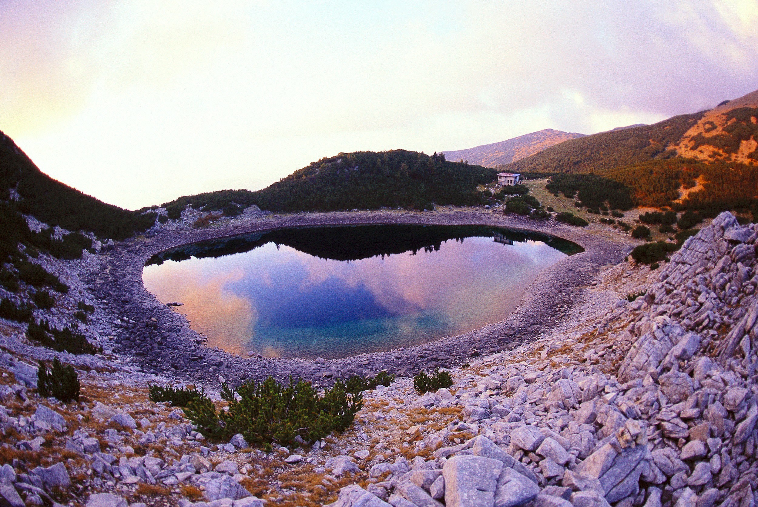 Mountain lake at sunset