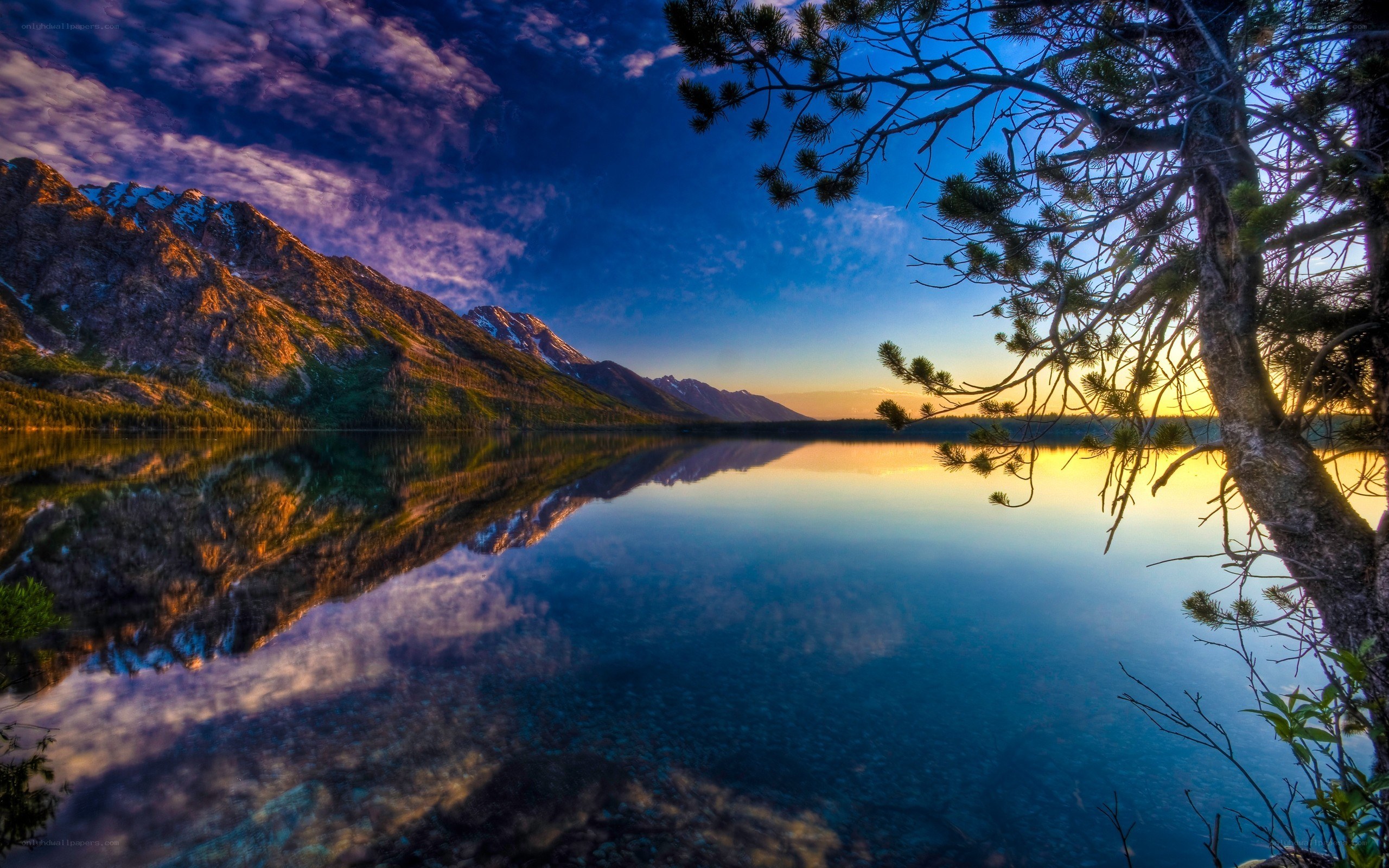 Mountain lake at sunset