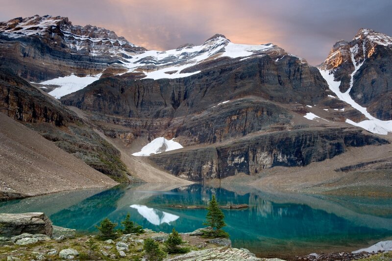 Mountain lake at sunset