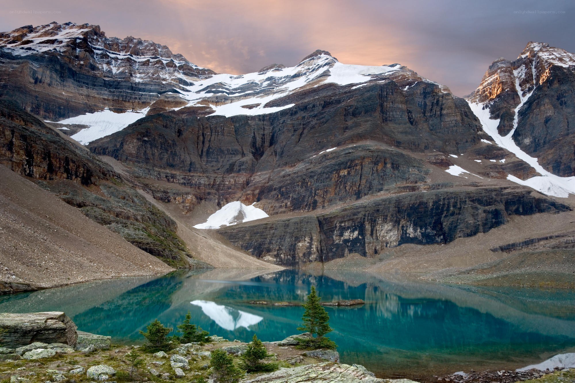 Mountain lake at sunset