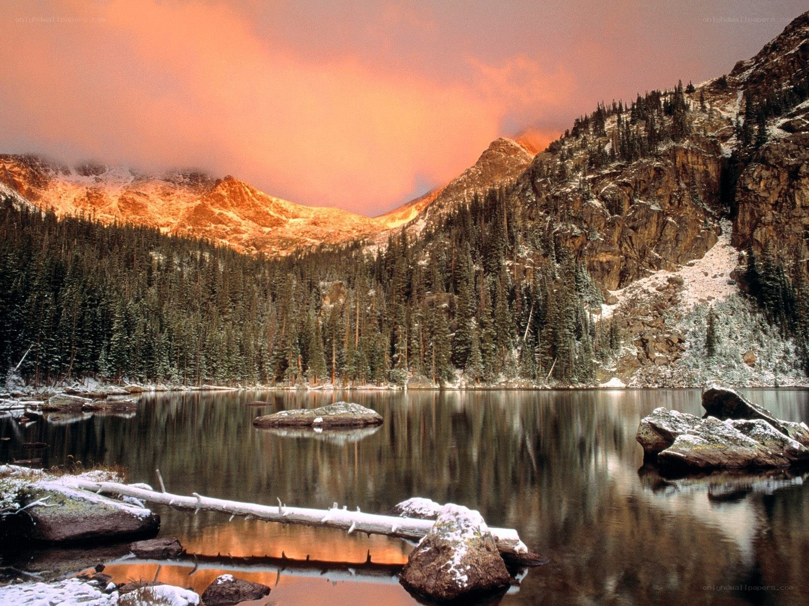 Mountain lake at sunset