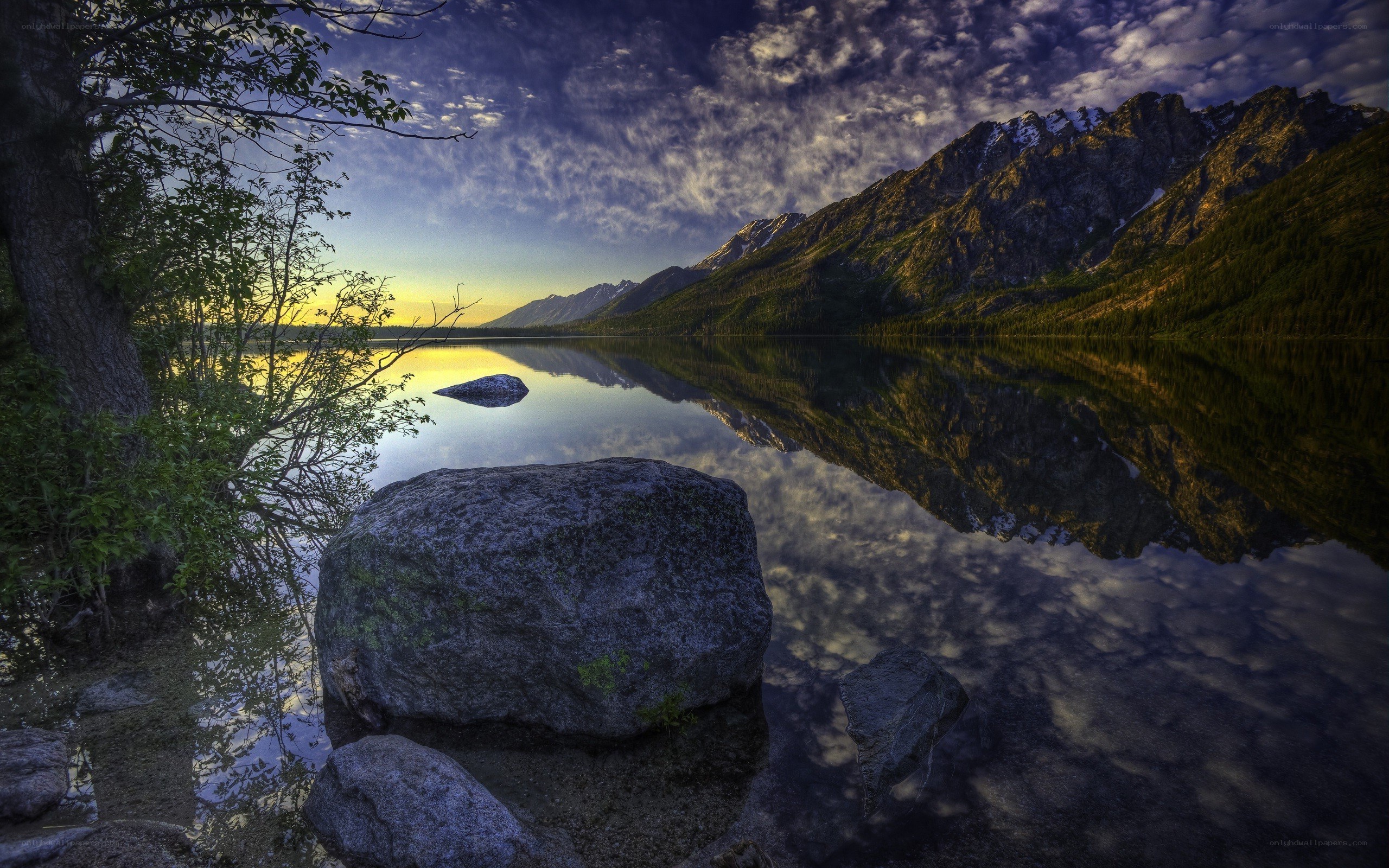 Mountain lake at sunset