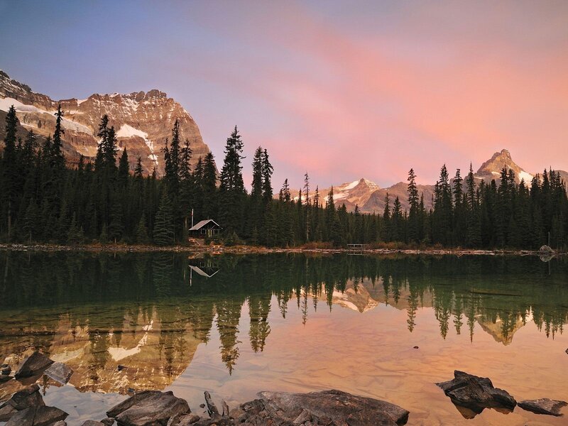 Mountain lake at sunset