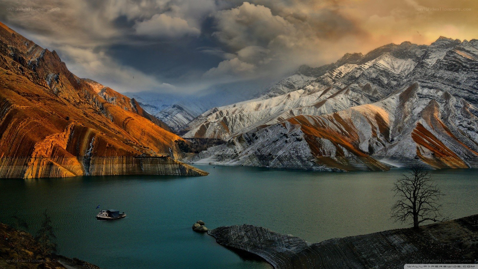Mountain lake at sunset