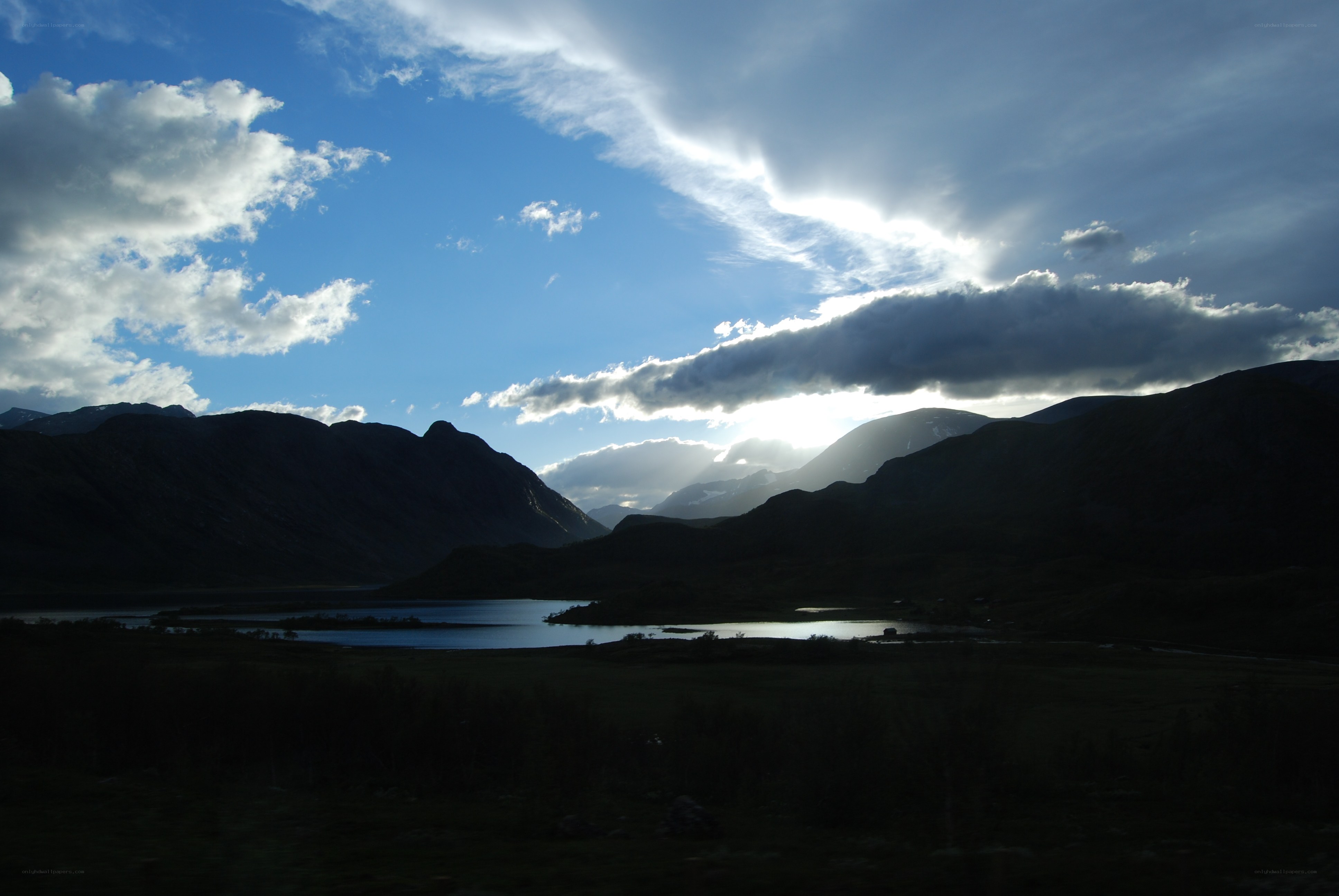 mountain lake at sunset