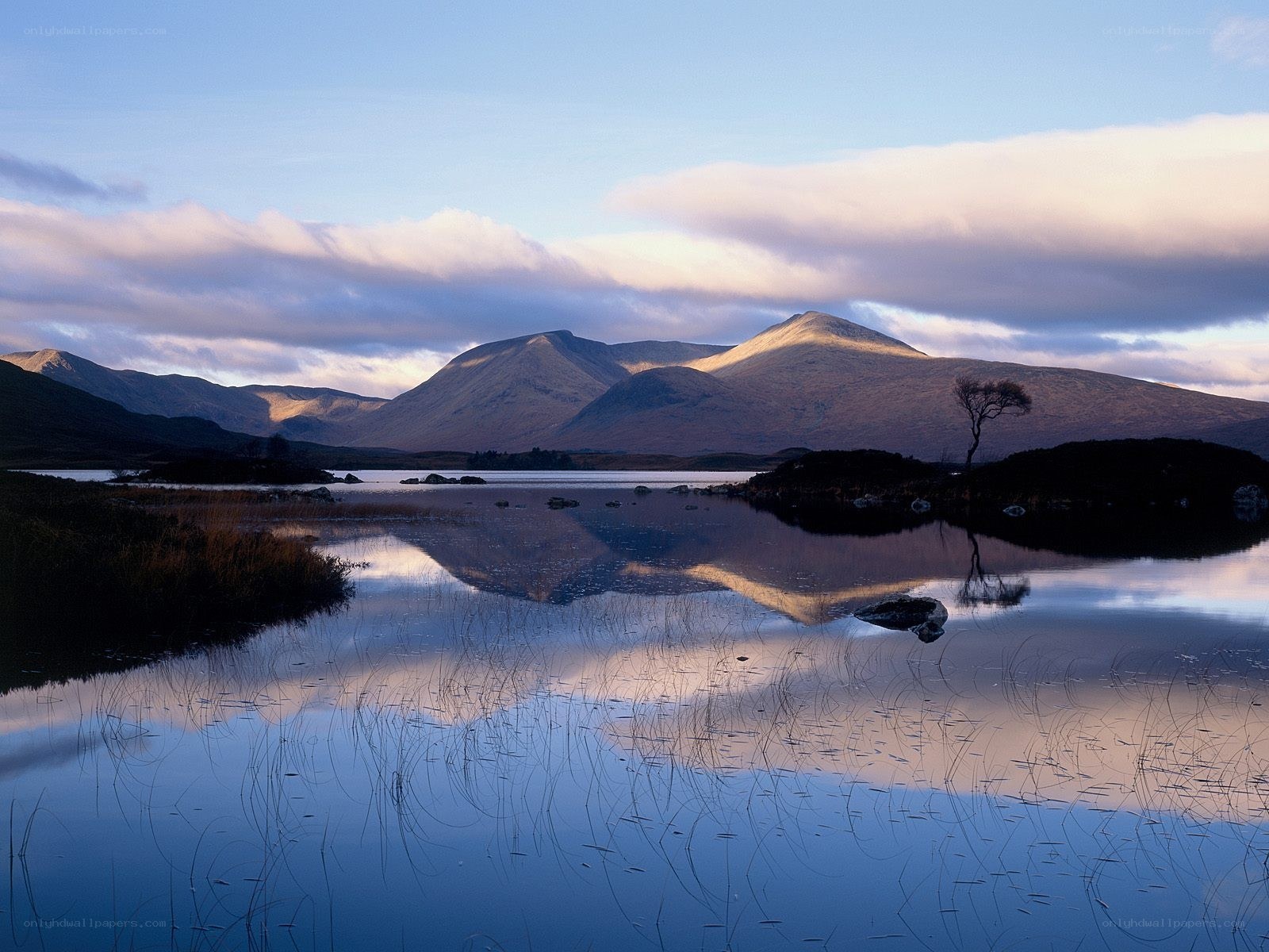 Mountain lake at sunset