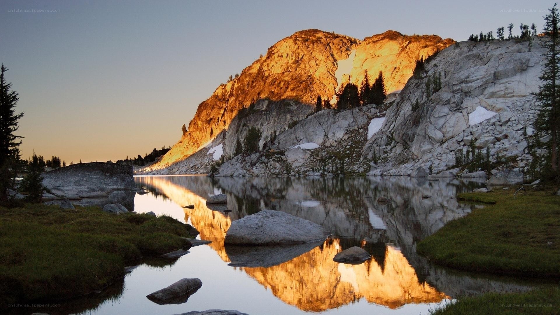Mountain lake at sunset