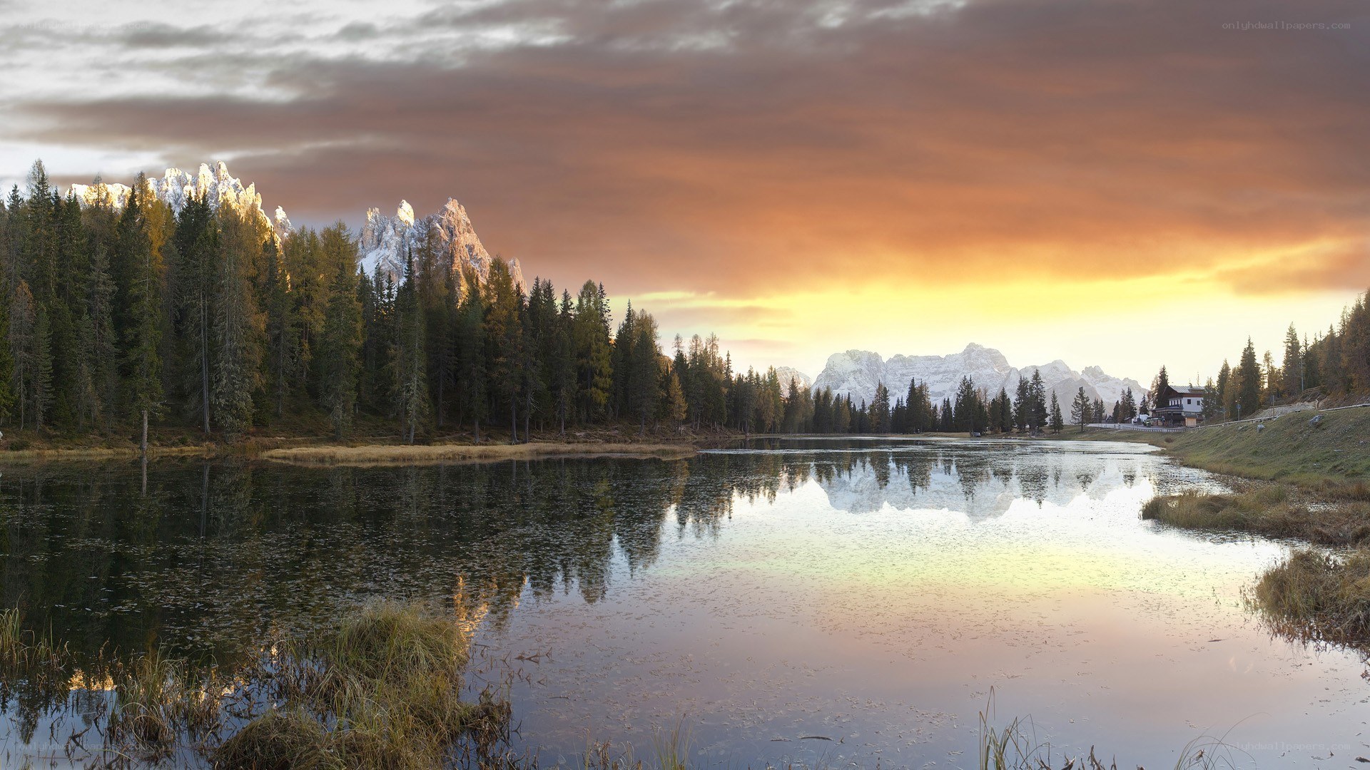 Mountain lake at sunset