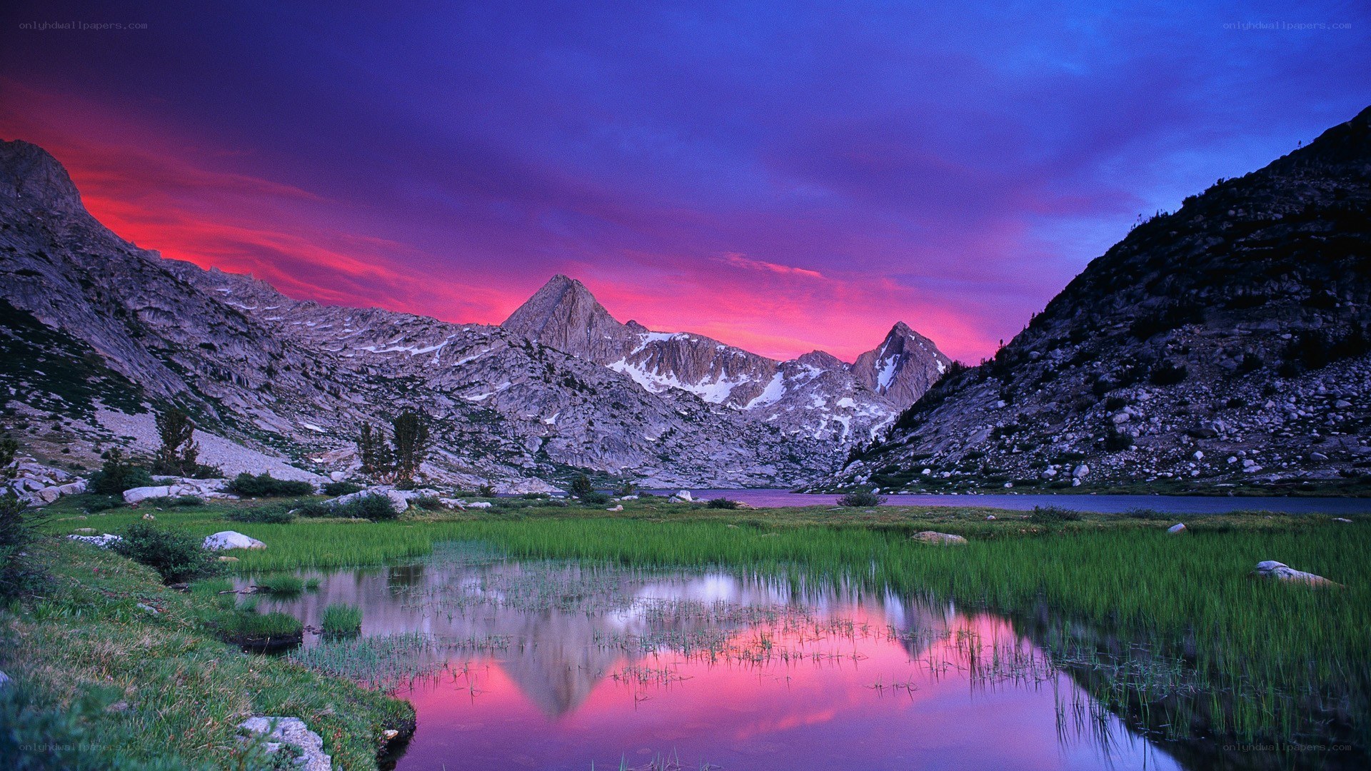 mountain lake at sunset