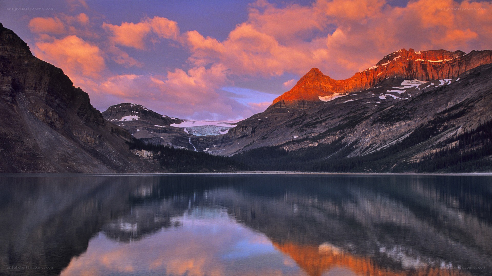 Mountain lake at sunset