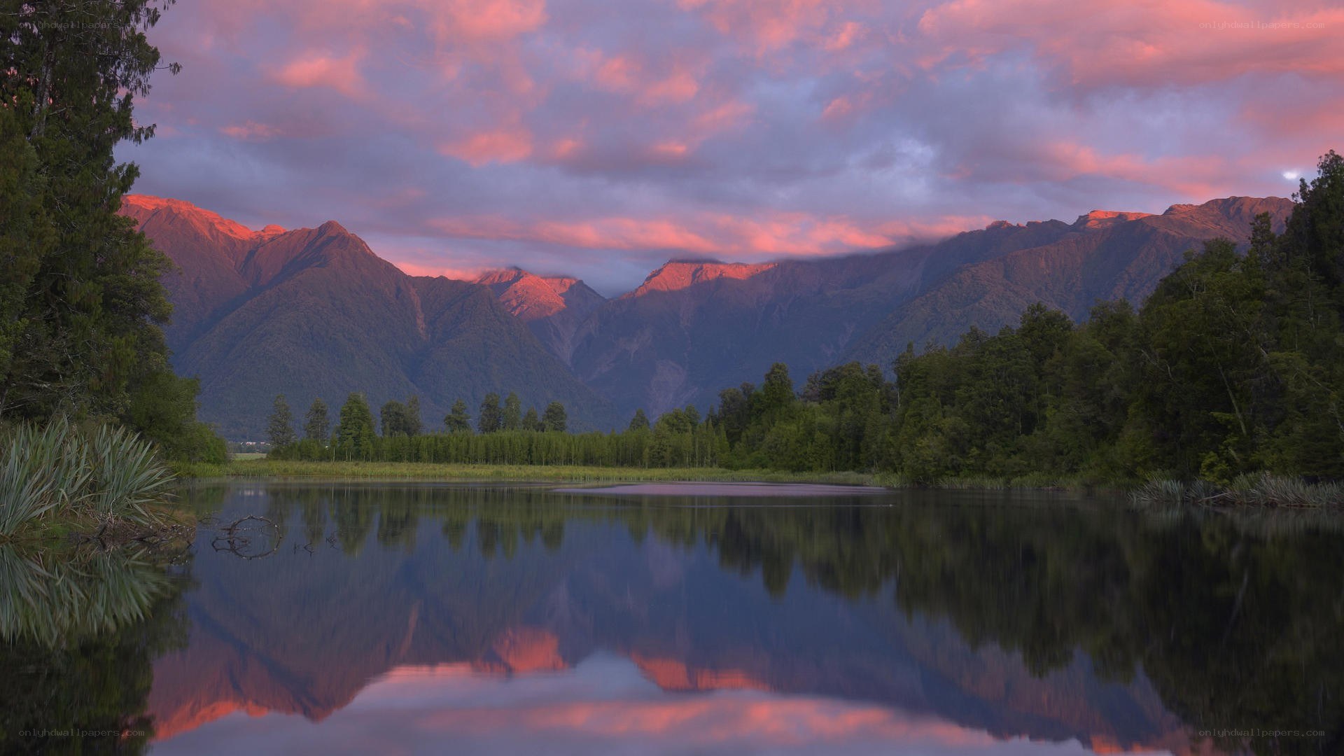 Mountain lake at sunset