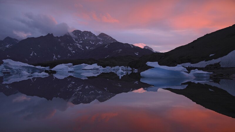 Mountain lake at sunset