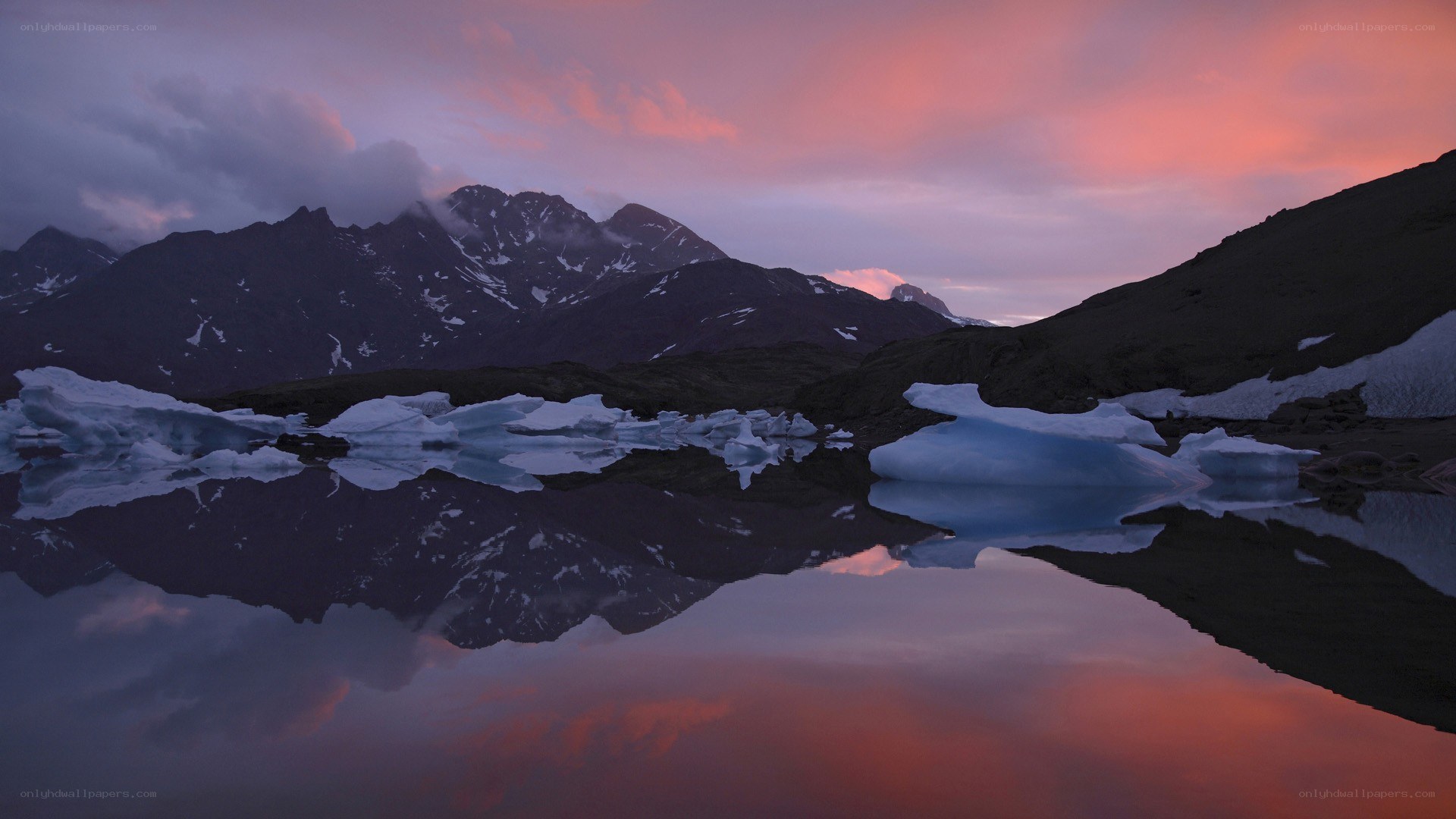 Mountain lake at sunset