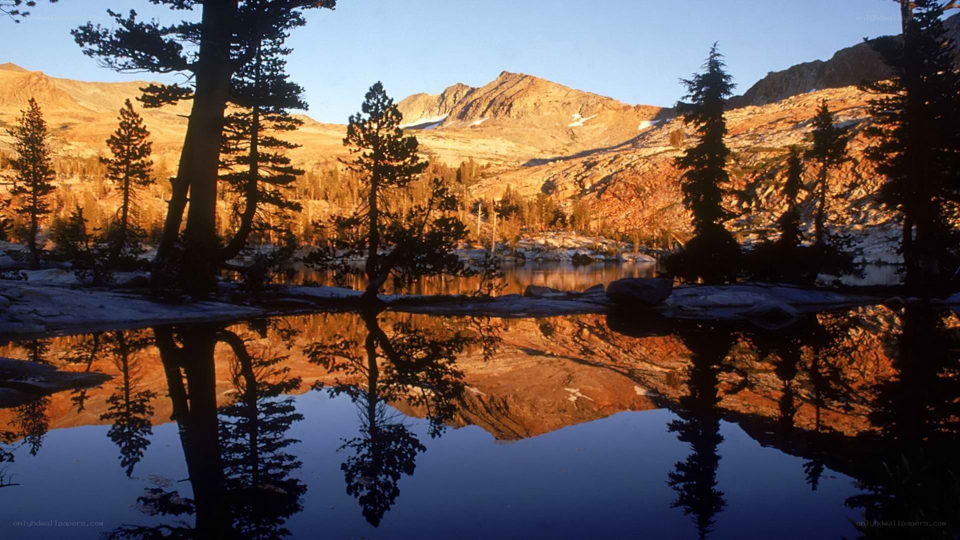 Mountain lake at sunset