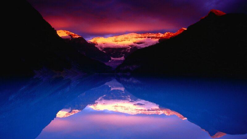 Mountain lake at sunset