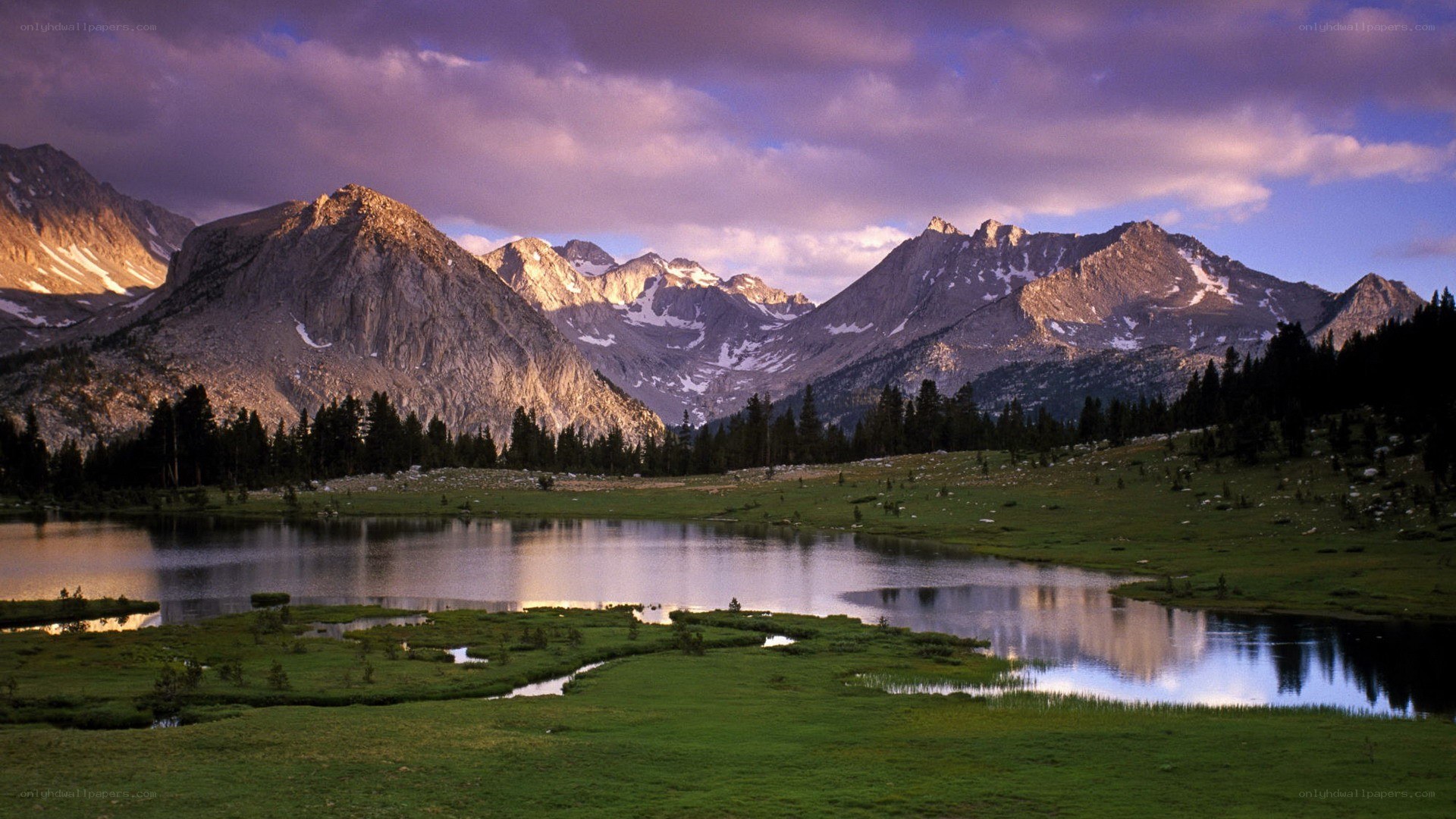 Mountain lake at sunset