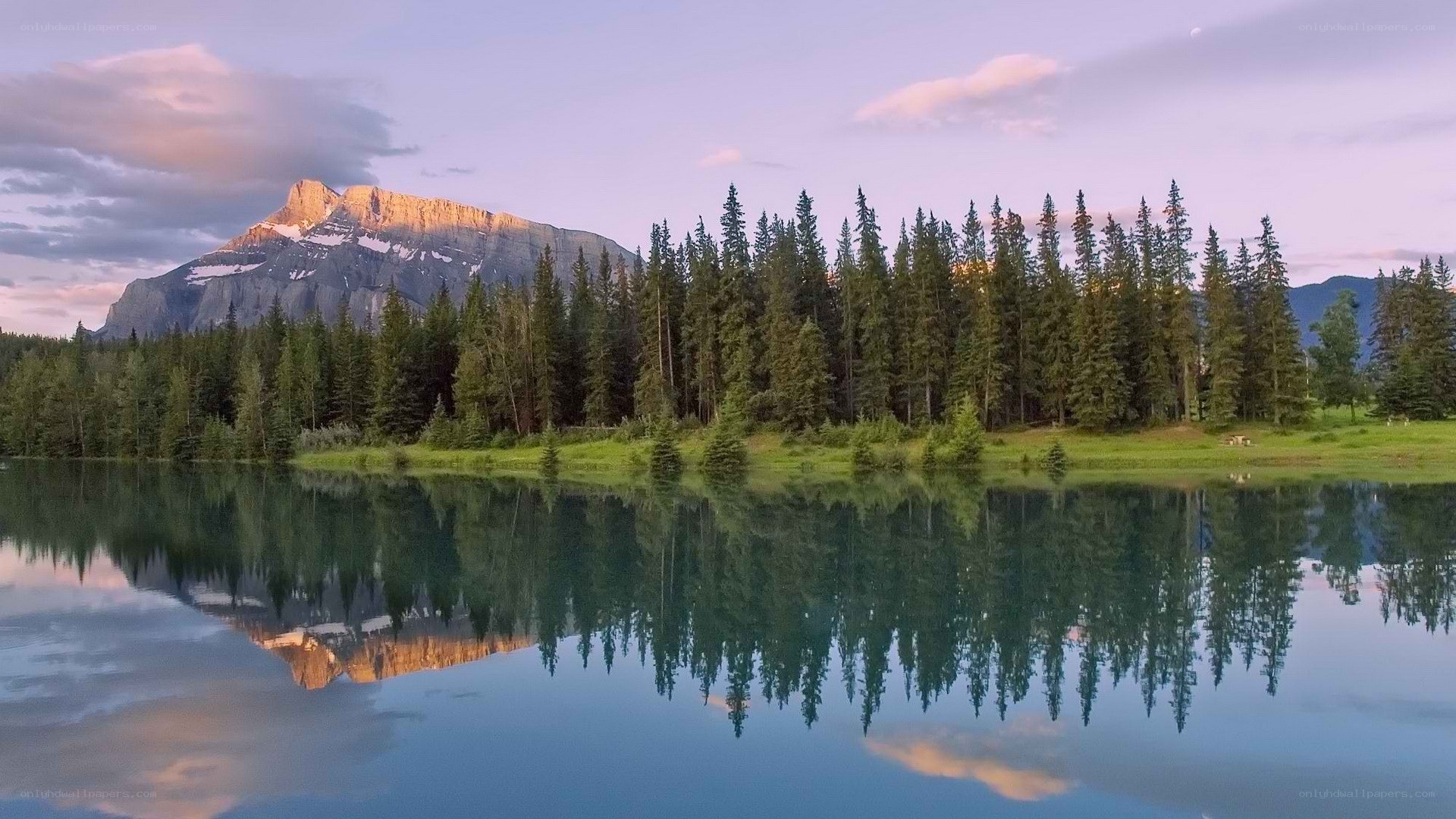 Mountain lake at sunset