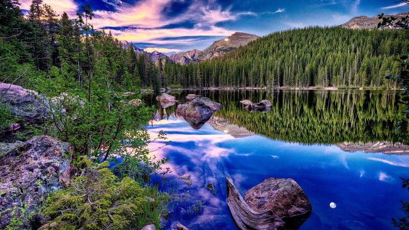 Mountain lake at sunset