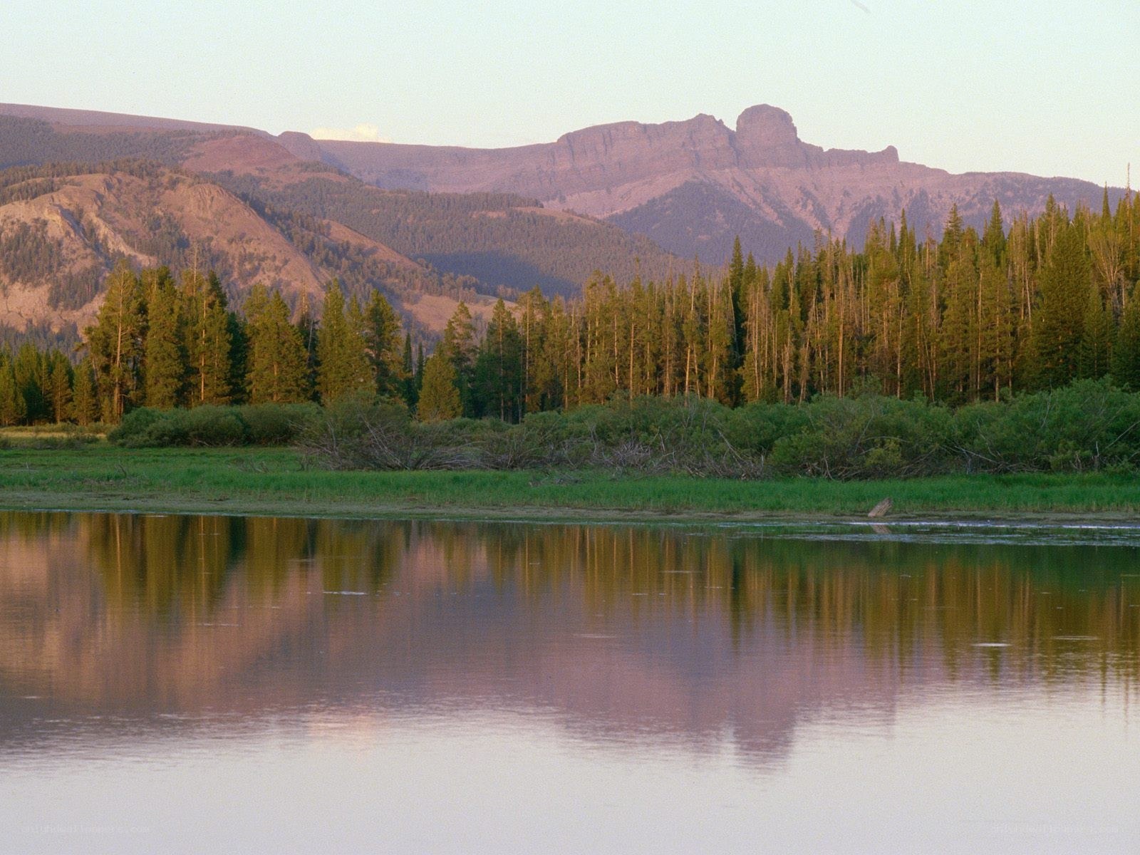 mountain lake at sunset