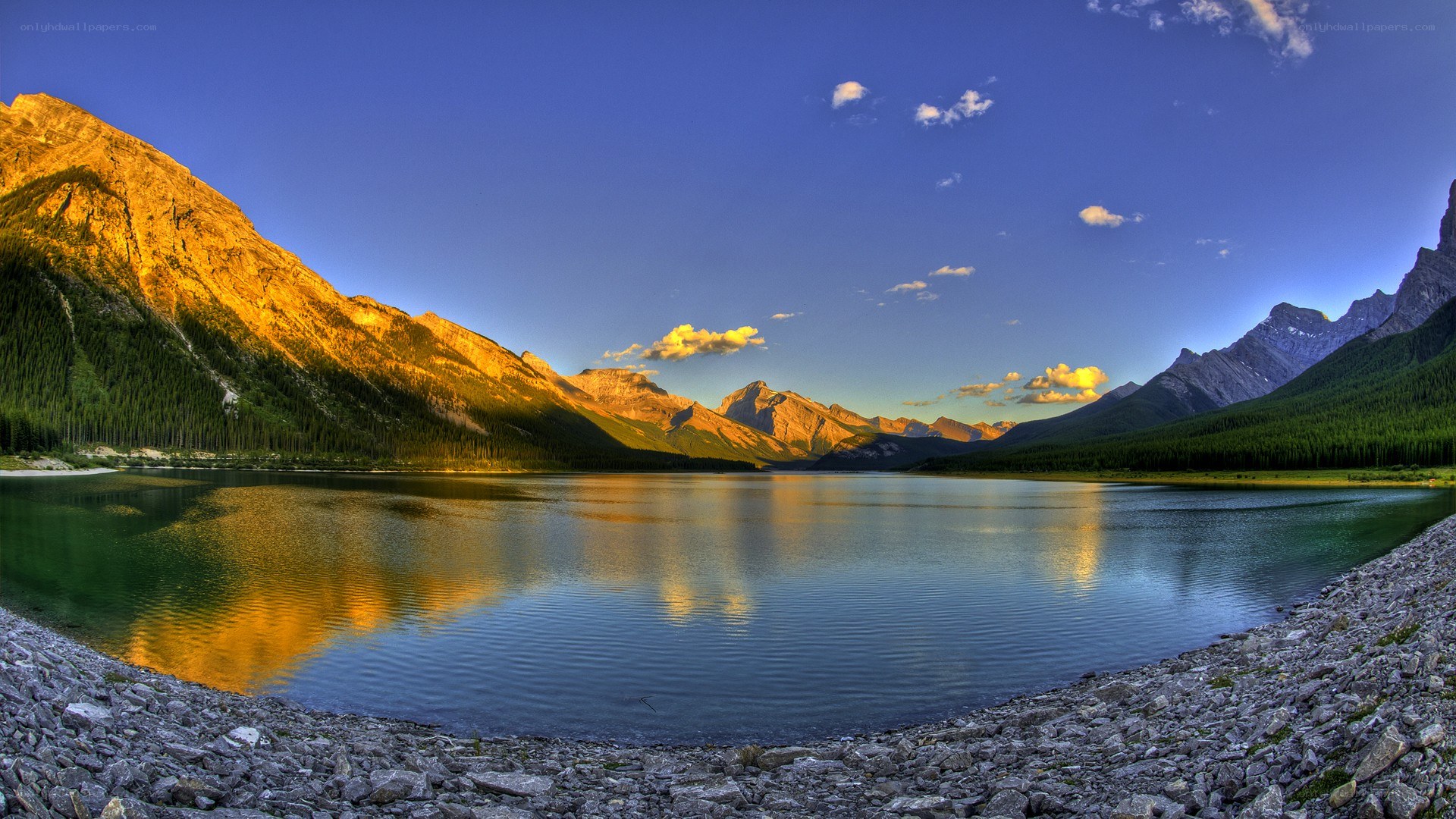 Mountain lake at sunset