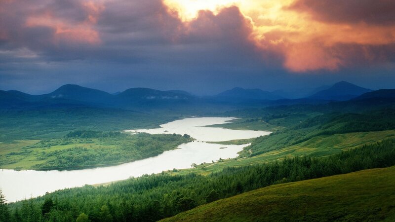 Mountain lake at sunset