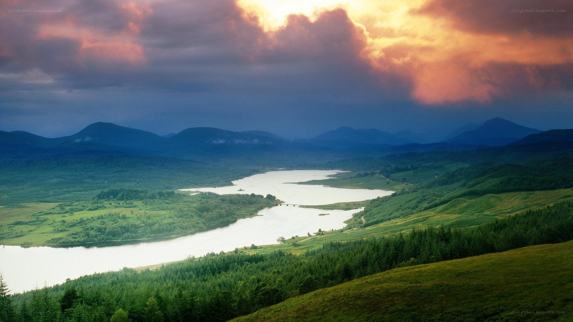 Mountain lake at sunset