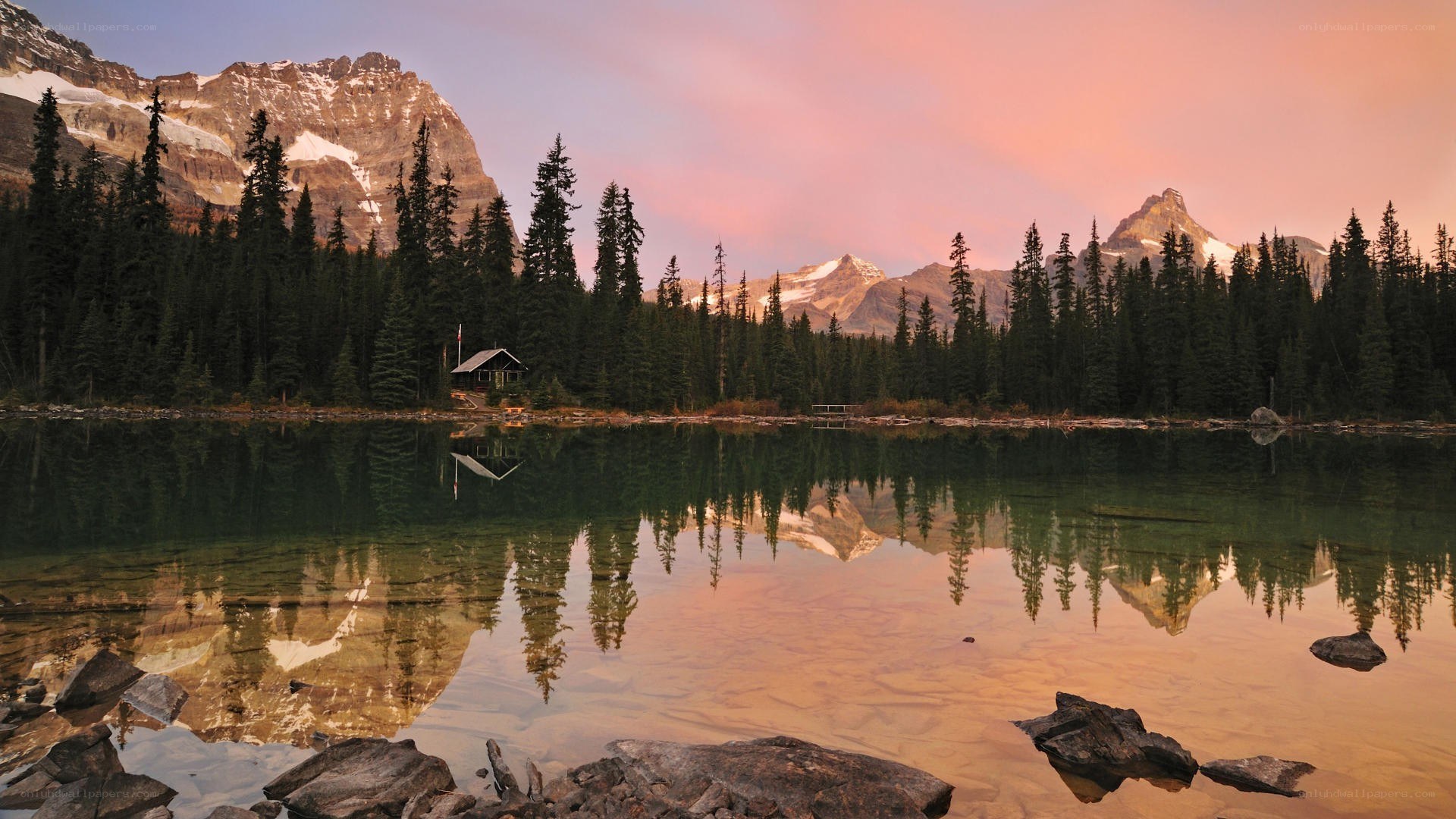 Mountain lake at sunset