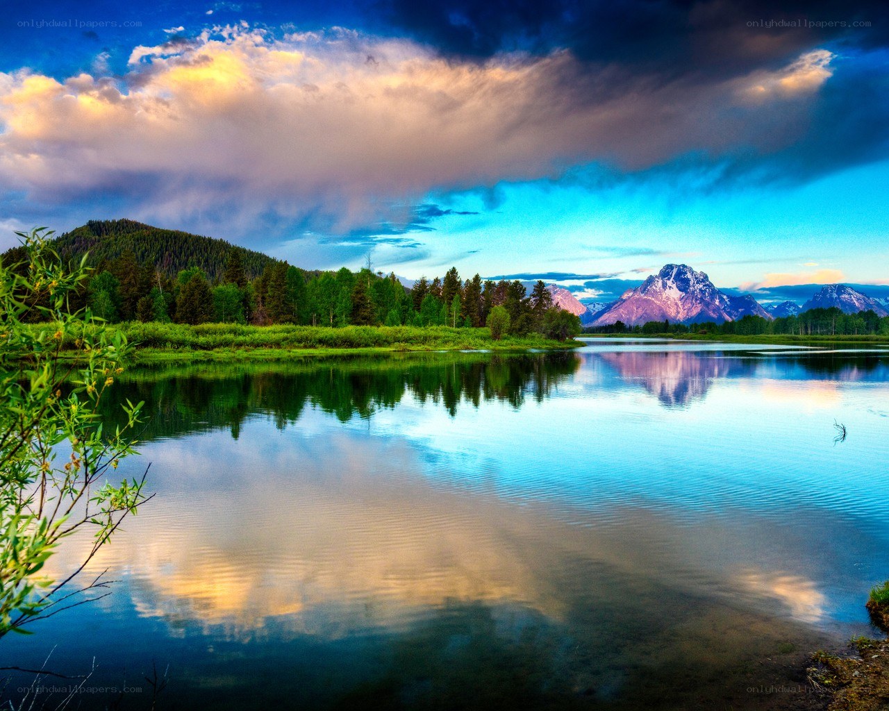 Mountain lake at sunset