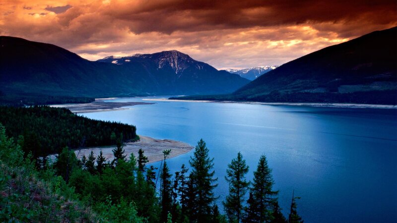 Mountain lake at sunset
