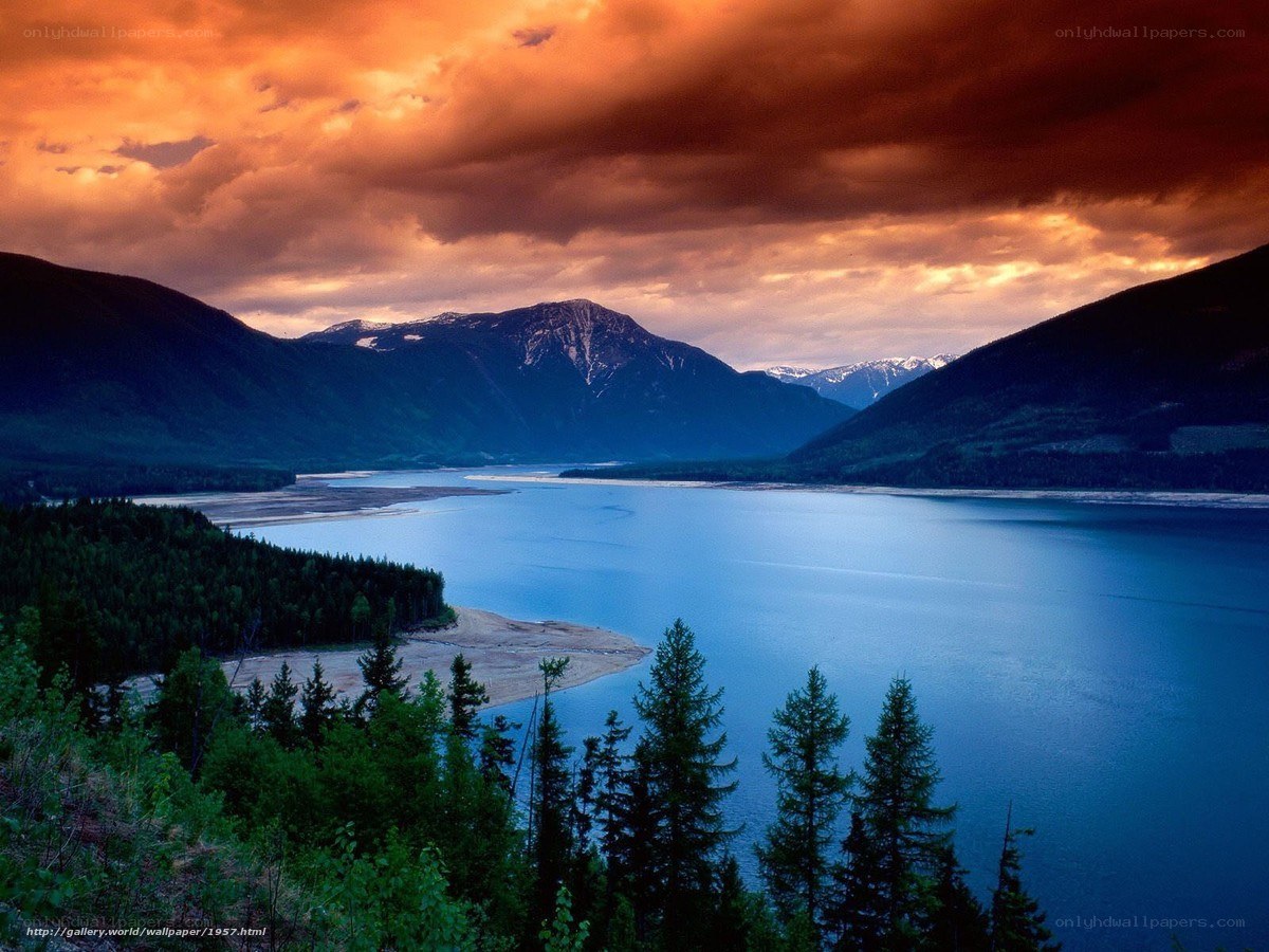 Mountain lake at sunset