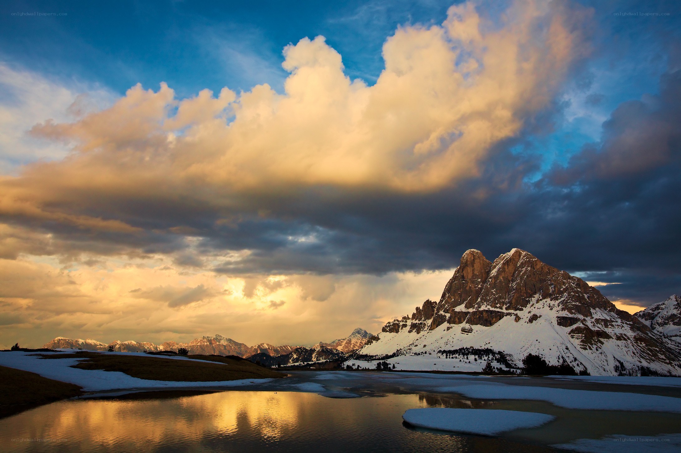 Mountain lake at sunset