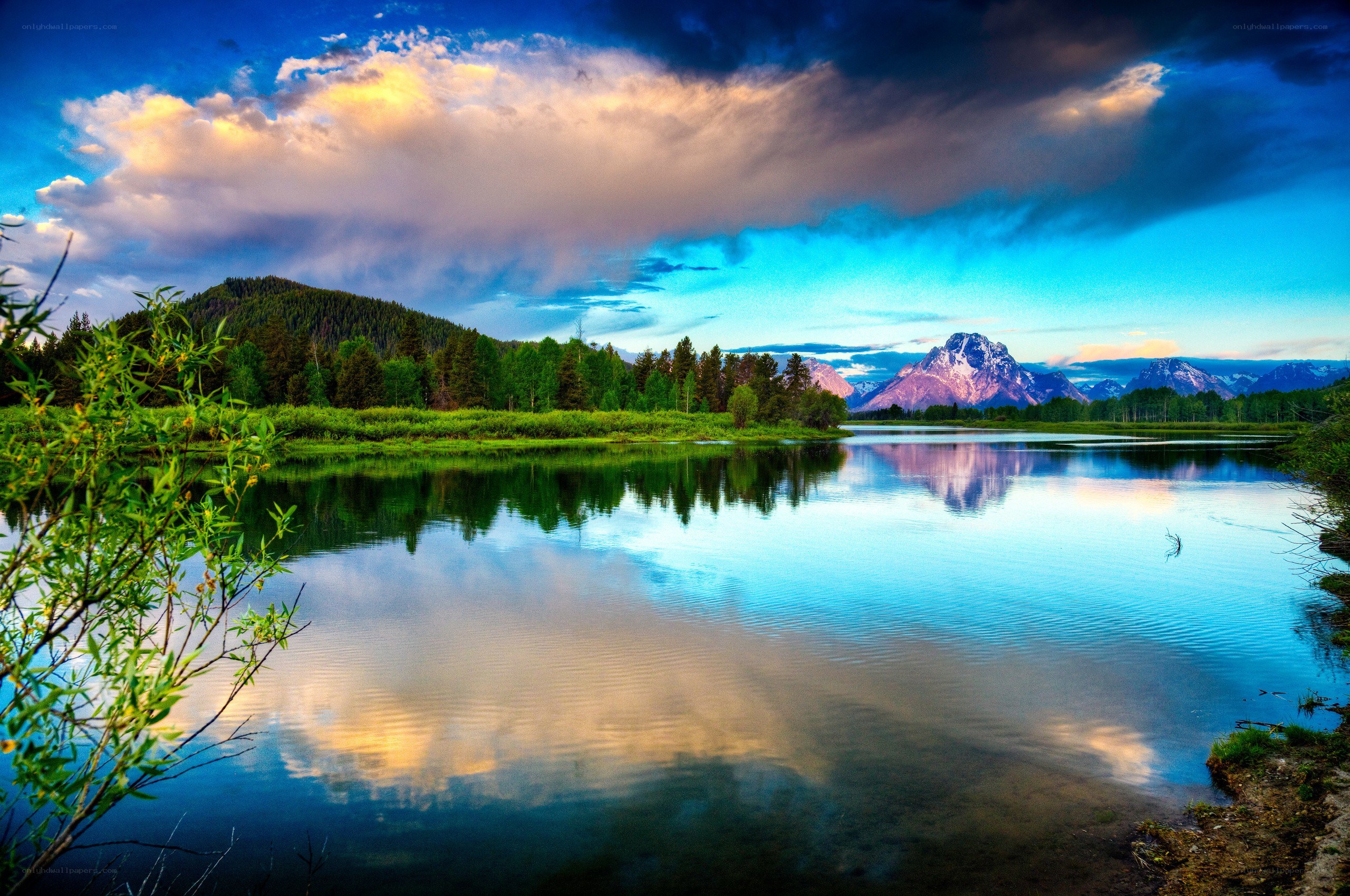 Mountain lake at sunset