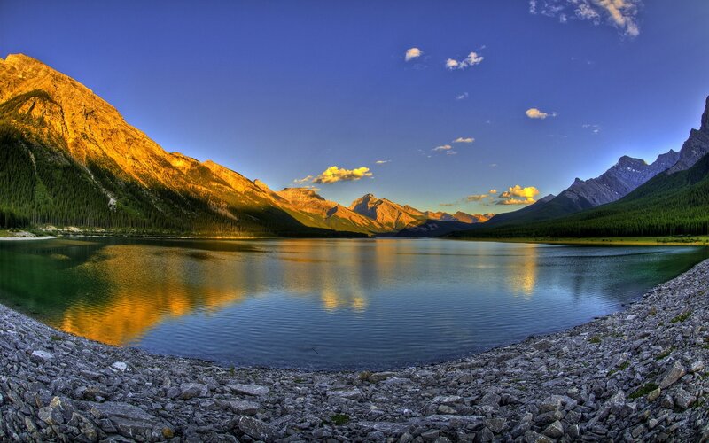 Mountain lake at sunset